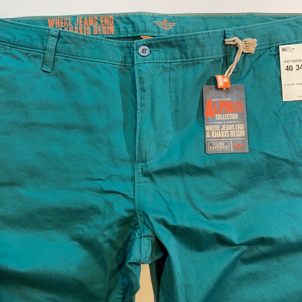 Dockers Alpha Slim Size 40 x 34 Slim Tapered Fit 100% Cotton Khaki Jeans New - Picture 5 of 14